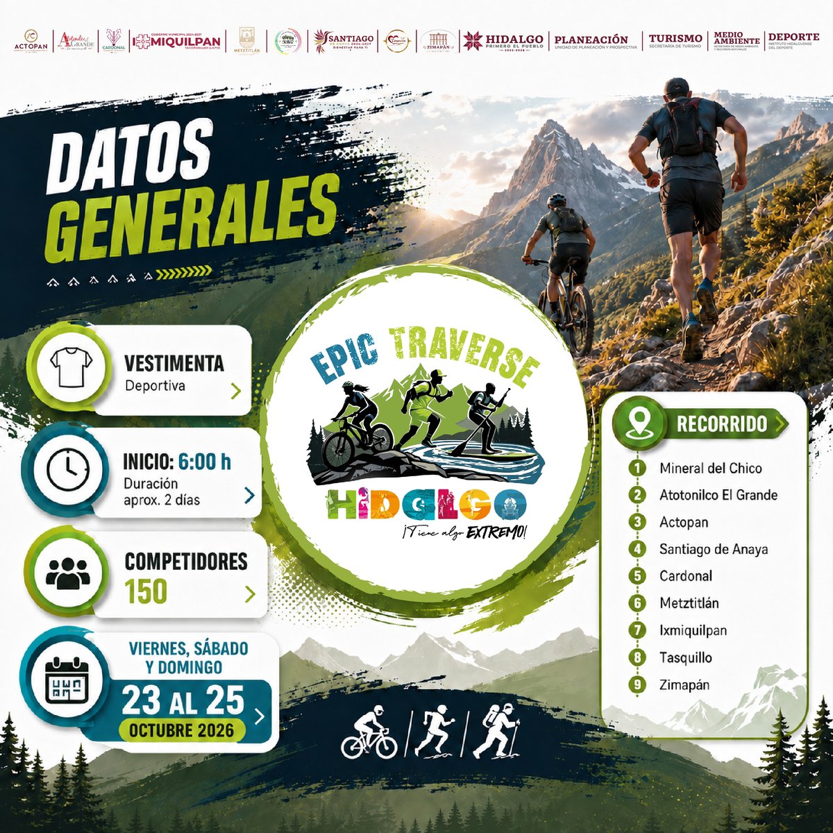 RexaBruno's tweet photo. 📷 Epic Traverse Hidalgo reunirá deporte, naturaleza y turismo en un recorrido de 230 kilómetros por nueve municipios
#EpicTraverse
https://t.co/DxMkd6NzTB https://t.co/BxC7CwIyJi