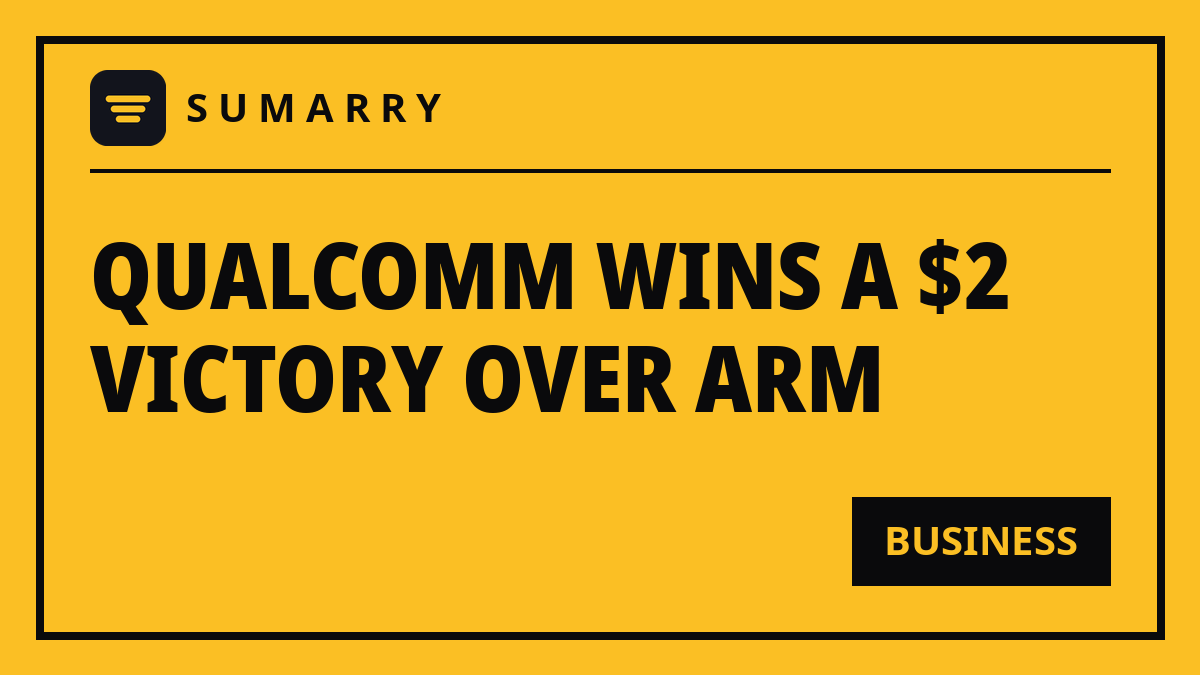 SumarryHQ's tweet photo. A Delaware jury ruled Arm breached its license with Qualcomm and meddled in its Meta deal — then awarded Qualcomm just $2.
Why it matters: both sides declared victory. The real fight is Arm's shift from licensing chips to selling them, and it is not over. https://t.co/QJCiMcWsfa
