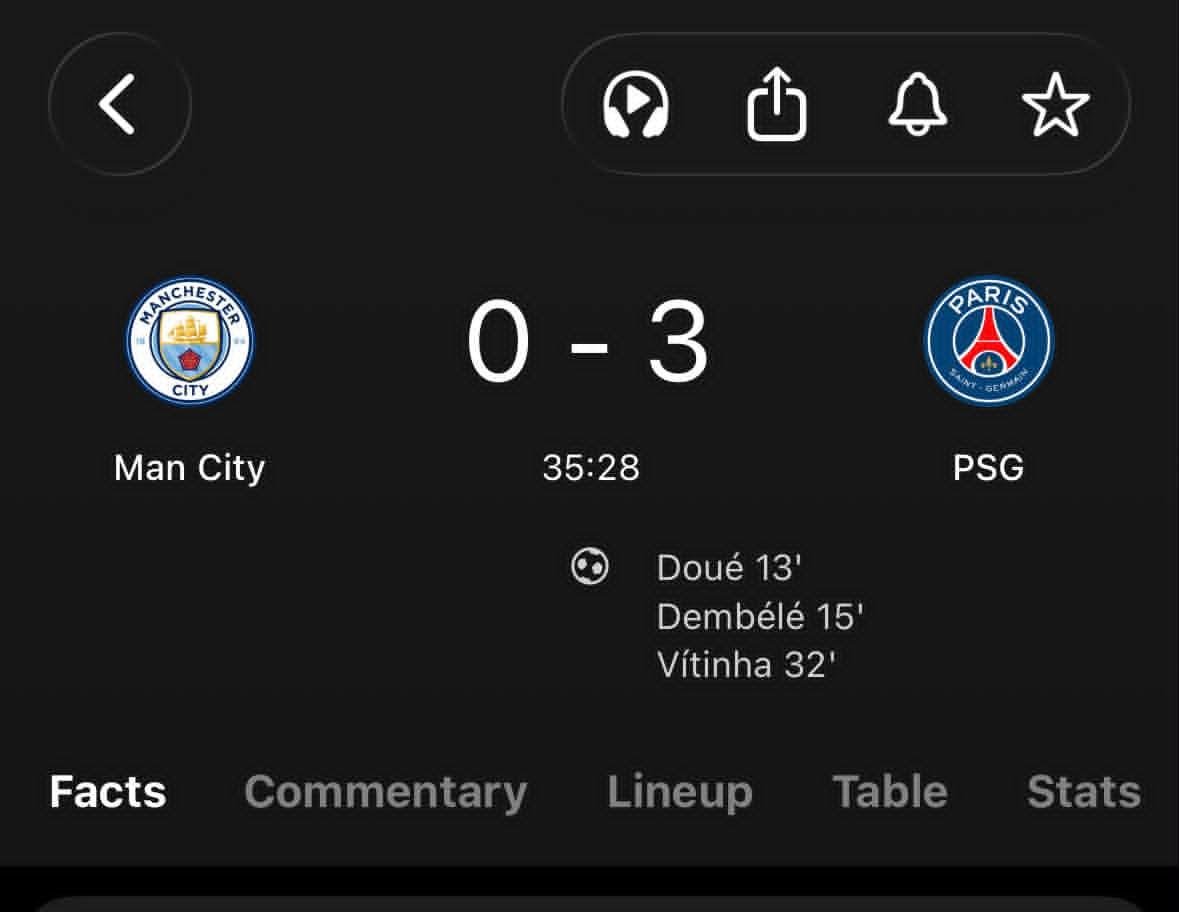 AjNoel211's tweet photo. It’s not fair what PSG is doing to Man City right now. It’s like they got two extra men on the field. 
HT
MAN CITY 0:3 PSG

#UCL #MCIPSG https://t.co/06cw8upU9O