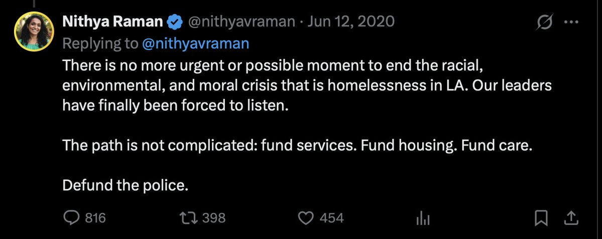 spencerpratt's tweet photo. Nithya Raman thinks the solution for homelessness is defunding the police. I don't know if anyone truly appreciates just how dumb this lady is. https://t.co/34pIHc1kxd