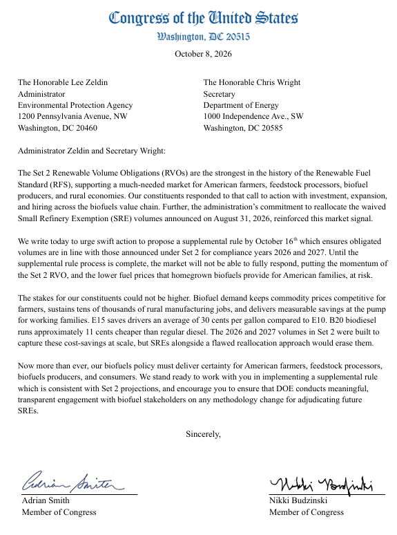 repcleaver's tweet photo. Biofuel keeps commodity prices competitive for farmers, sustains tens of thousands of rural manufacturing jobs, and delivers measurable savings at the pump for working families.

That’s why I joined dozens of lawmakers to urge the administration to uphold their commitment to America’s biofuel industry.