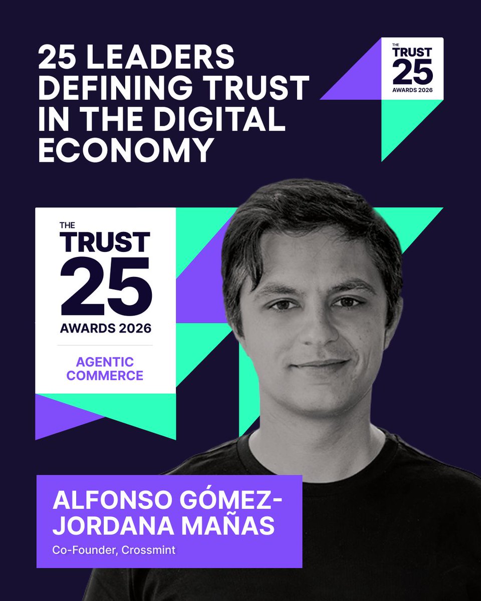 crossmint's tweet photo. Our co-founder @alfongj was named to the Trust 25 by @ProveIdentity. Glad to see his important contributions to agentic commerce being recognized! https://t.co/BusvfA1Zbf