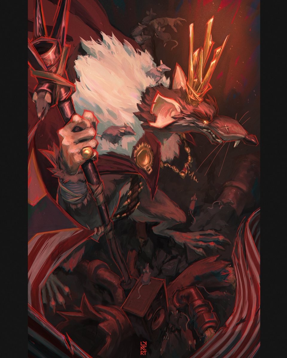 LynertDG's tweet photo. THE RAT KING IS HERE! 🐀👑

 I love the concept they came up with for the true ruler of the rats, his interactions are one better than the next... but his ability to move through the tunnels always blows my mind. #deadlock #fanart #videogame #illustration‌‌ #art https://t.co/jh3EeaGD88