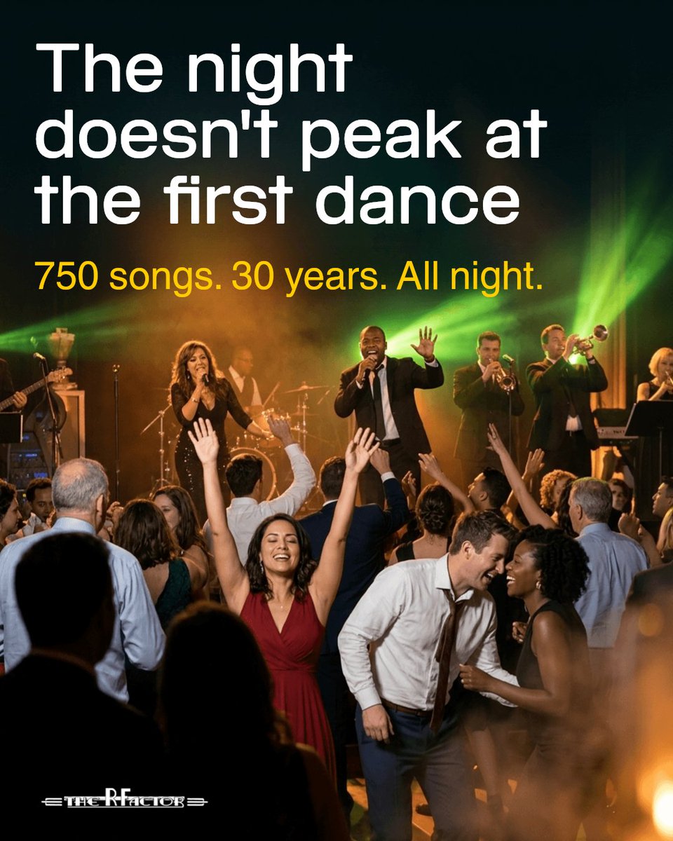 therfactorband's tweet photo. The night doesn’t peak at the first dance.

It builds from there.

With 30 years of live experience and 750 songs, The R Factor keeps the floor moving all night.

Book Now Or Request More Information

Secure your autumn event sound now. https://t.co/7vUJox60YB