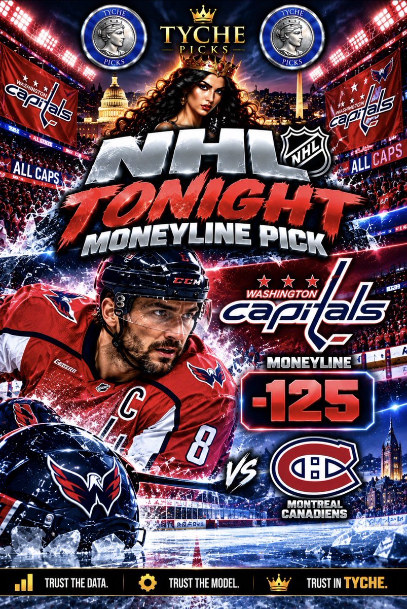 TychePicks's tweet photo. 🚨🏒🔥 TYCHE NHL PICK OF THE NIGHT! 🔥🏒🚨

⚔️ WASHINGTON CAPITALS vs. MONTREAL CANADIENS

🏒 WASHINGTON CAPITALS MONEYLINE (-125)

👑 TRUST THE DATA. | TRUST THE MODEL. | TRUST IN TYCHE.

#TychePicks #Tyche #TychePremium #WashingtonCapitals #ALLCAPS #RockTheRed #CapsNation #LetsGoCaps #MontrealCanadiens #GoHabsGo #NHL #NHLPicks #NHLBetting #NHLHockey #HockeyNight #HockeyPicks #Moneyline #MoneylinePicks #SportsBetting #BettingPicks #ModelPicks #SportsAnalytics