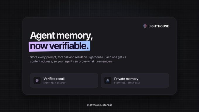 LLLStorageX's tweet photo. Your agent says it remembers what you decided.  Can it prove it?  With Lighthouse, every memory gets a content address. If anything is changed, the address stops matching, and your agent knows. https://t.co/RDw2HHDxqz