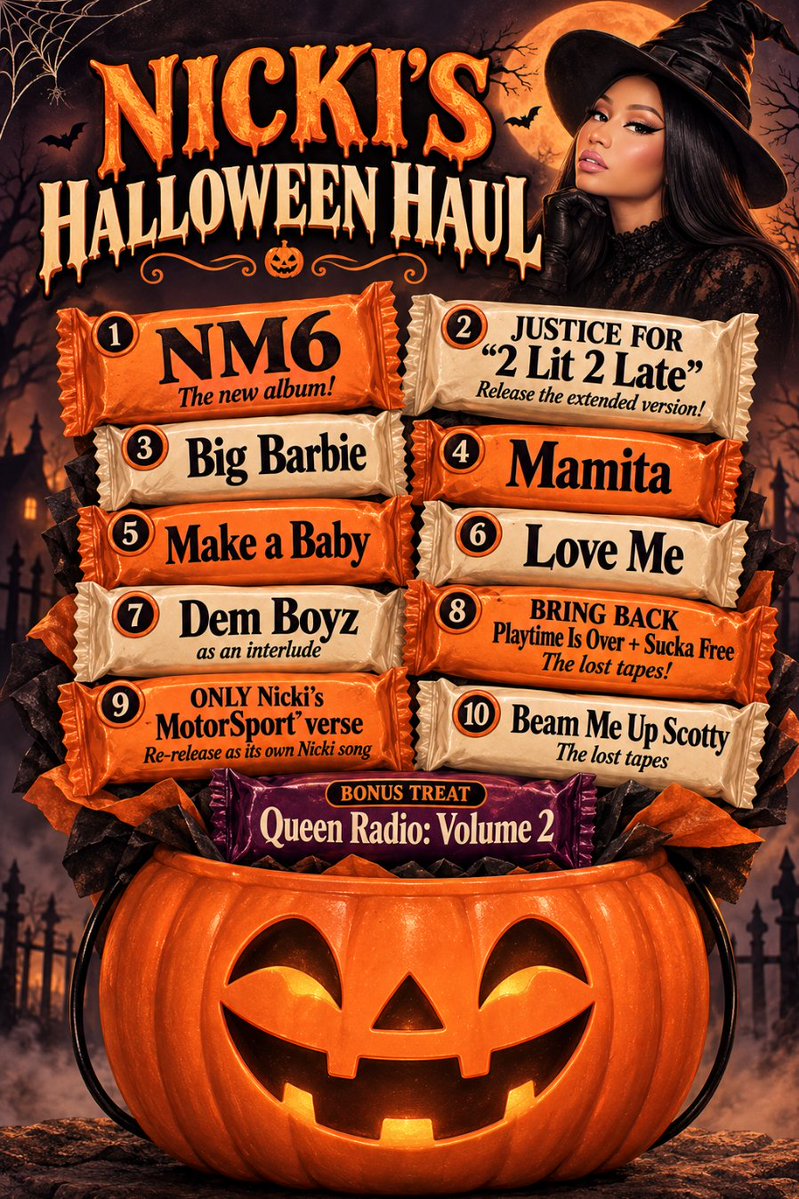aaddaarr__'s tweet photo. Trick or treat, @NICKIMINAJ 🎃🍬 A Barb can dream… which of these could you put in our candy buckets this year? we've been good give us a treat 🩷

Barbz, you can only unwrap ONE What’s your pick? Repost with your choice so THE QUEEN can see what candy is our fav #Barbz #NM6 https://t.co/SRgKx2MgIl