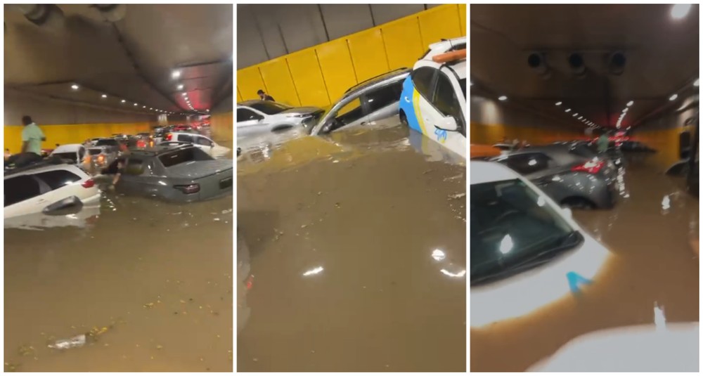 g1saopaulo's tweet photo. Vídeo: Carros e ônibus boiam no túnel do Anhangabaú https://t.co/7HVMQqZsdW https://t.co/cDd7KO7aLm
