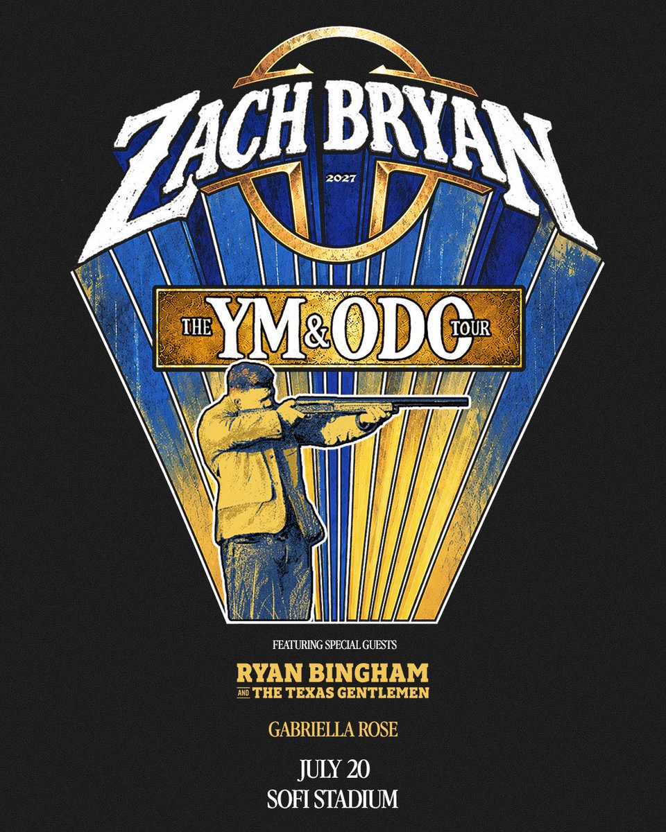 SoFiStadium's tweet photo. Zach Bryan is coming to SoFi Stadium on July 20, 2027 with Ryan Bingham and The Texas Gentleman and Gabriella Rose. Register now for presale. 

https://t.co/XWJIHwDqtb https://t.co/MQ6aBr8iw7