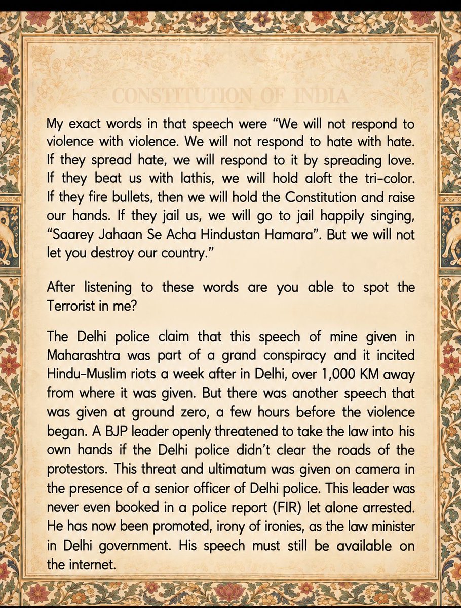 kunalkamra88's tweet photo. You’ve heard a lot about Umar Khalid through the media. But amid the media witch-hunt against him, there has been very little space for him to speak for himself, especially since he’s spent the last six years in jail.

So I want to tell you a little about my friend Umar, in his own words, as shared with his family and friends.