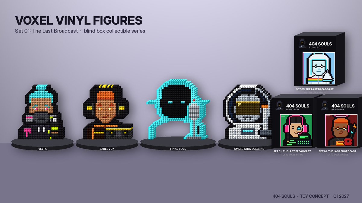 404SoulsNFT's tweet photo. Set 01: The Last Broadcast is coming off the screen.

Hoodies covered in Souls, bomber jackets with patches, plush, keychains and vinyl figures.

Planned for Q1 2027. Tell us which Soul should drop first.

#404SoulsNFT #Pixelart #Merch https://t.co/Lds24g5BU4