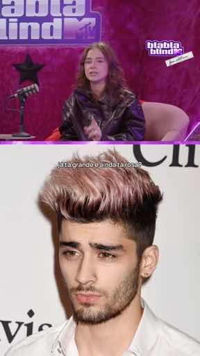 A two-panel image showing a young woman on the Habla Blind MTV show and a young man with the caption 'já tá grande demais...'