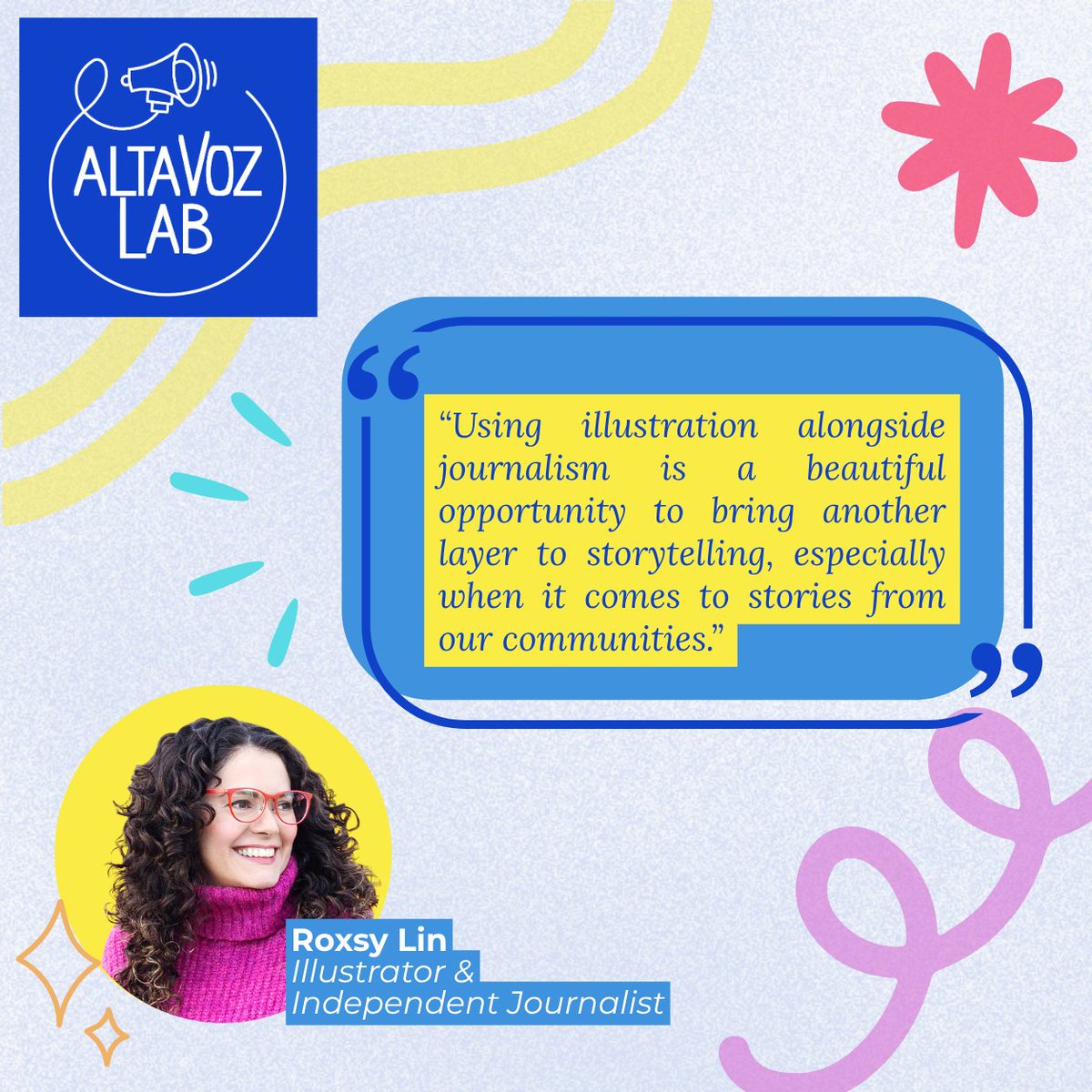 Altavoz_Lab's tweet photo. Meet Roxsy Lin, the illustrator and journalist behind Altavoz Lab’s logo! 🎨 

Her work helped bring our vision to life, reflecting who we are and how we work with community journalists. 

Get to know Roxsy and her work!

#AltavozLab #CommunityJournalism https://t.co/O6I6hvup1G