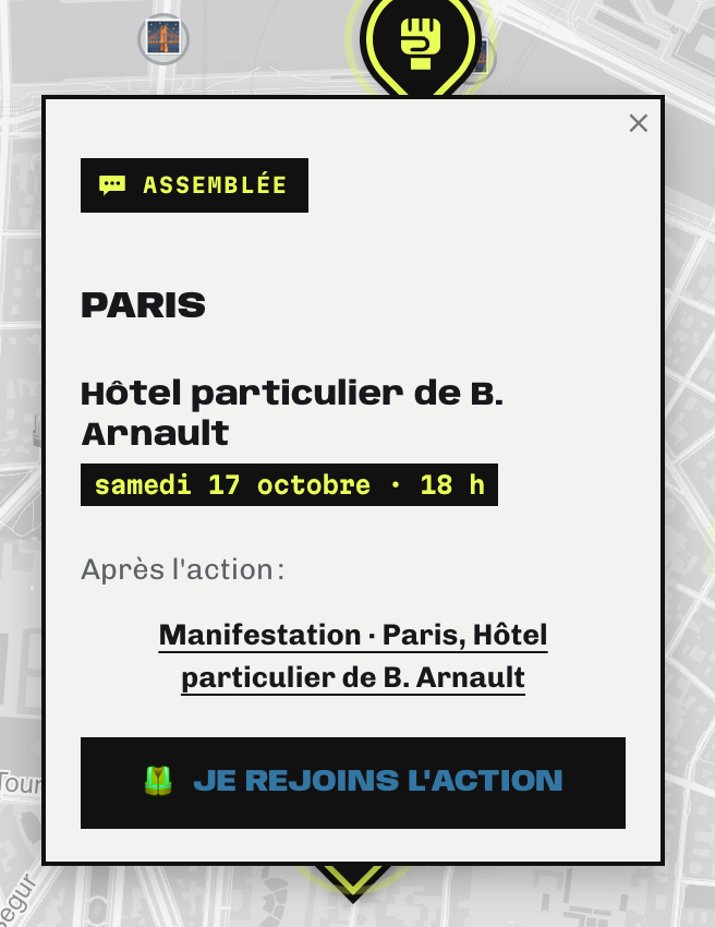 K1000Journalist's tweet photo. Mdrrrrrrr il y a quelqu'un qui a ajouté ça sur la carte des mobilisations de samedi 😂😂

(La carte est ici : https://t.co/BQFNAtlBmM) https://t.co/AxVghVrF8r