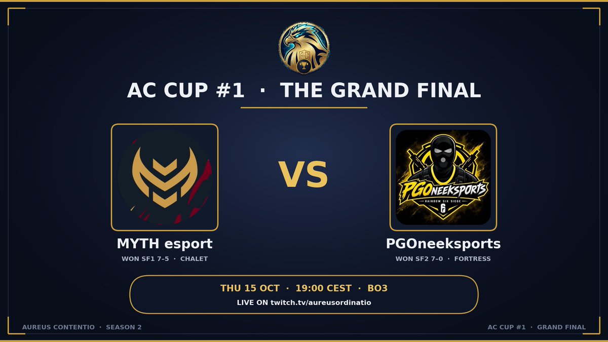 AOrdinatio's tweet photo. Can @Myth_NL make it 2 Trophies in a row?
Join us live tmr at 18:45 CEST on our twitch where they face @PGOneeksports ! https://t.co/48hOrUJK8q