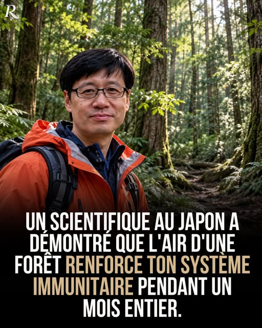 KateriSeraphina's tweet photo. Un scientifique au Japon a démontré que l'air d'une forêt renforce ton système immunitaire pendant un mois entier.
Pour le découvrir, Qing Li, un immunologiste japonais, a emmené 12 hommes passer trois jours au cœur d'une forêt, simplement pour marcher tranquillement parmi les arbres.
À leur retour, les analyses sanguines révèlent un résultat surprenant : l'activité de leurs cellules NK, qui participent à la défense contre les cellules infectées et cancéreuses, a augmenté d'environ 50 %.
Mais le plus étonnant arrive ensuite : dans les études de son équipe, cette augmentation reste mesurable plusieurs semaines après le séjour, jusqu'à 30 jours pour certains indicateurs.
Pour vérifier si la marche suffisait à expliquer ce phénomène, les chercheurs ont également étudié des participants effectuant une activité comparable en ville, sans observer les mêmes effets.
L'une des explications possibles se trouve directement dans l'air : les arbres libèrent des substances naturelles appelées phytoncides, qui pourraient stimuler certaines cellules immunitaires, en complément des effets de la réduction du stress.
Ces résultats révèlent à quel point un simple séjour en forêt peut influencer notre organisme.
Le Dr Qing Li est un médecin et chercheur d'origine chinoise, installé au Japon depuis la fin des années 1980, professeur clinique à la Nippon Medical School de Tokyo. [1]
Il est considéré comme l'un des plus grands spécialistes mondiaux de la médecine environnementale et du shinrin-yoku (ou bain de forêt).