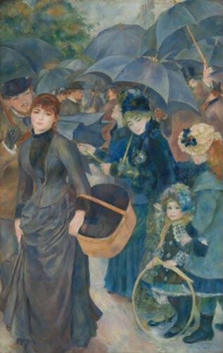 MeditateColor's tweet photo. Pierre-Auguste Renoir, The Umbrellas. About 1881 to 1886. 

Renoir's blue changed halfway through this painting. He replaced cobalt blue with French ultramarine as he reworked it, producing the slate-gray umbrellas. https://t.co/zQOcufAfNC