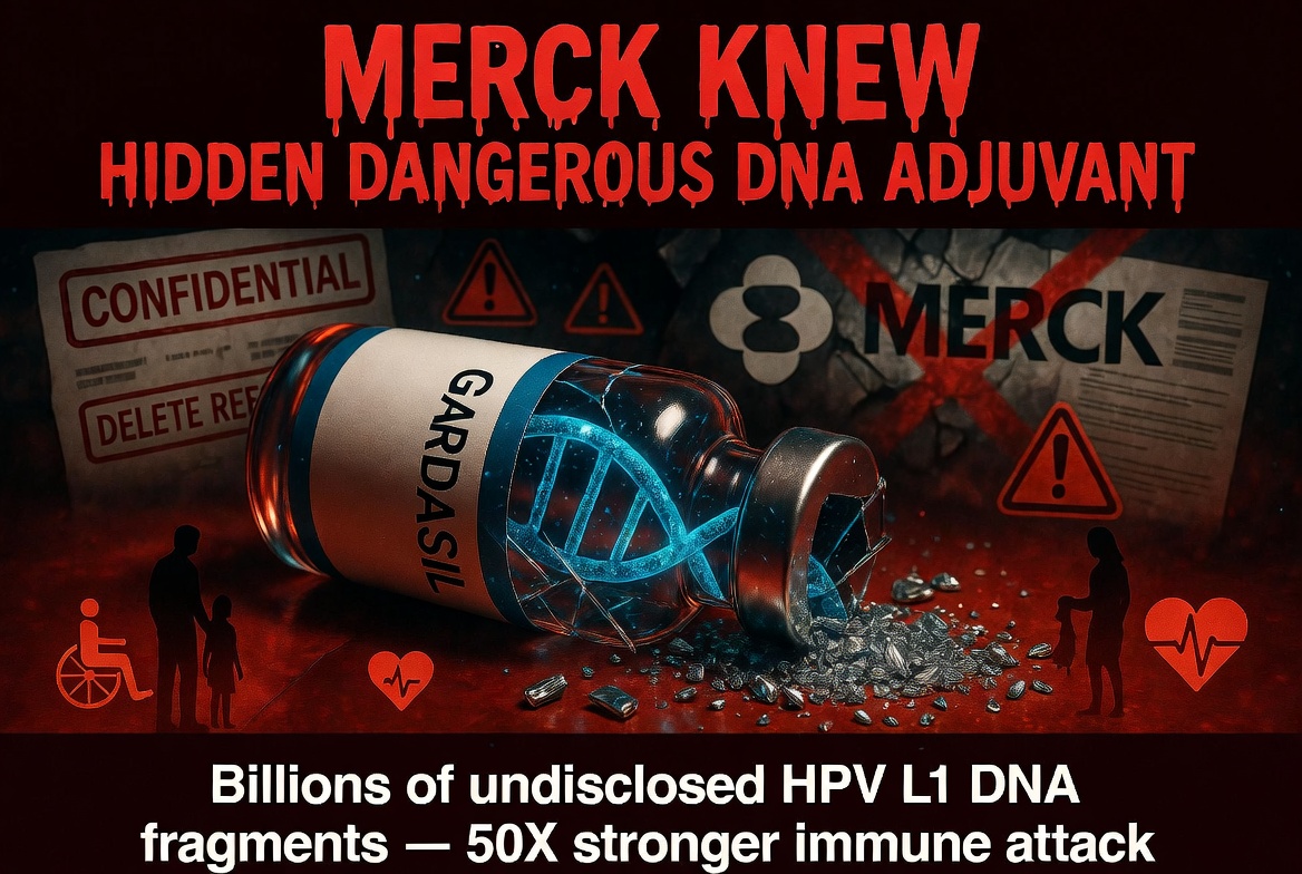 ValerieAnne1970's tweet photo. Merck KNEW Gardasil HPV Vaccine contained a DANGEROUS UNAPPROVED INGREDIENT — and HID IT from the public for YEARS!

A lawsuit has exposed the truth: Gardasil wasn’t just loaded with the known aluminum adjuvant (AAHS). Merck deliberately included billions of HPV L1 DNA fragments that act as a second, secret adjuvant — boosting the immune response over 50 TIMES stronger than a natural HPV infection.

These DNA fragments (from manufacturing plasmids) were never disclosed, never approved, and never safety-tested as an adjuvant. Merck’s own patent proves they knew exactly what they were doing. They even ordered researchers to DELETE references to the DNA’s TLR9-activating power in internal communications to keep it quiet.

Their European and Australian labels falsely claim “VLPs contain no viral DNA.” Pure deception.

This isn’t a “bug” — it’s criminal concealment. Millions of pre-teens and teens got injected without informed consent, risking autoimmune diseases, POTS, paralysis, and worse from this immune-overdrive bomb.

Merck ran the trials. Merck hid the data. Merck put profits over your child’s life.

Say NO to Gardasil. Protect your kids.