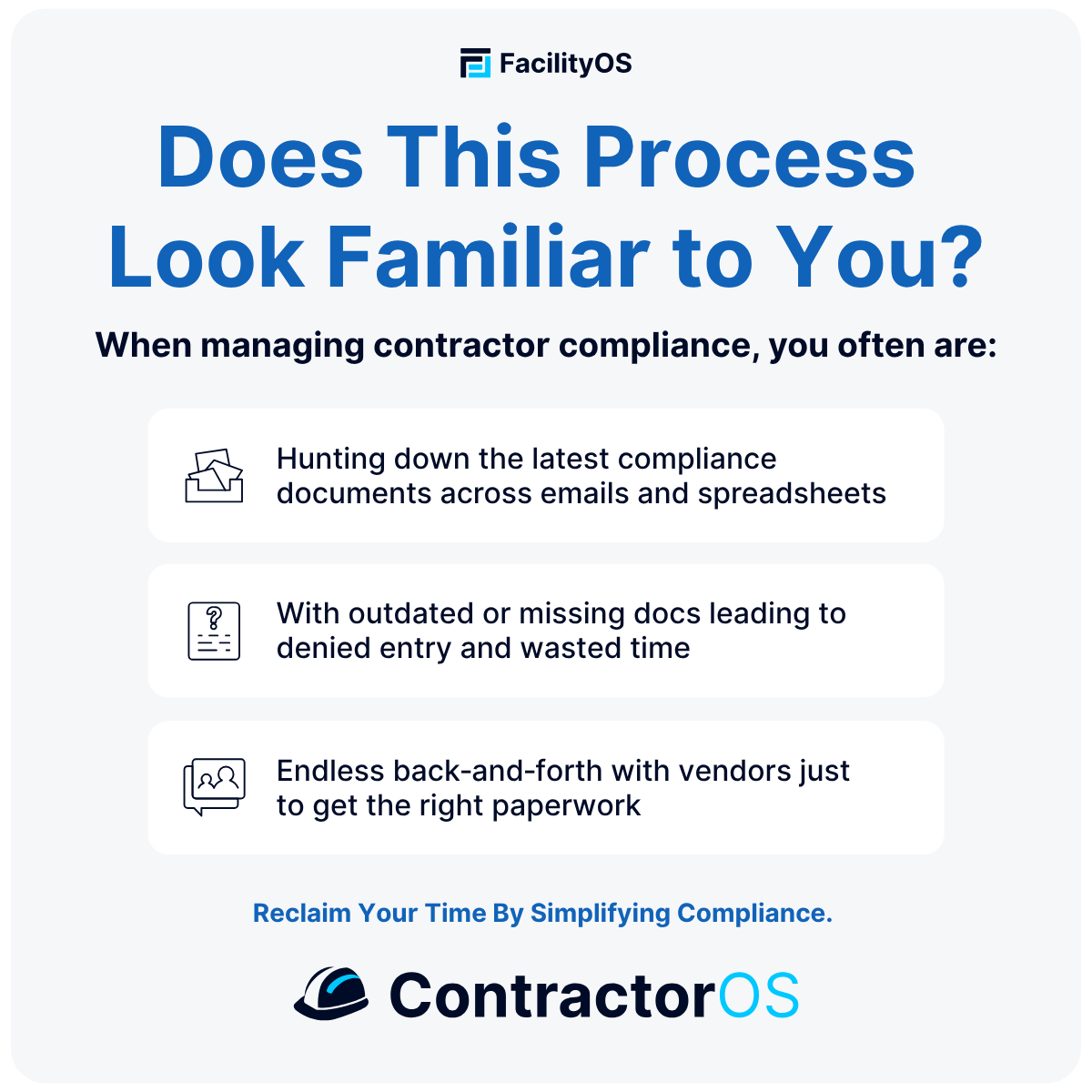 facilityos's tweet photo. For sites already running VisitorOS, adding ContractorOS connects contractor compliance to sign-in. The kiosk flags and blocks non-compliant contractors, and ContractorOS validates insurance certificates as structured fields. Learn more: https://t.co/tbbqyxk3OM https://t.co/270qeYujgf