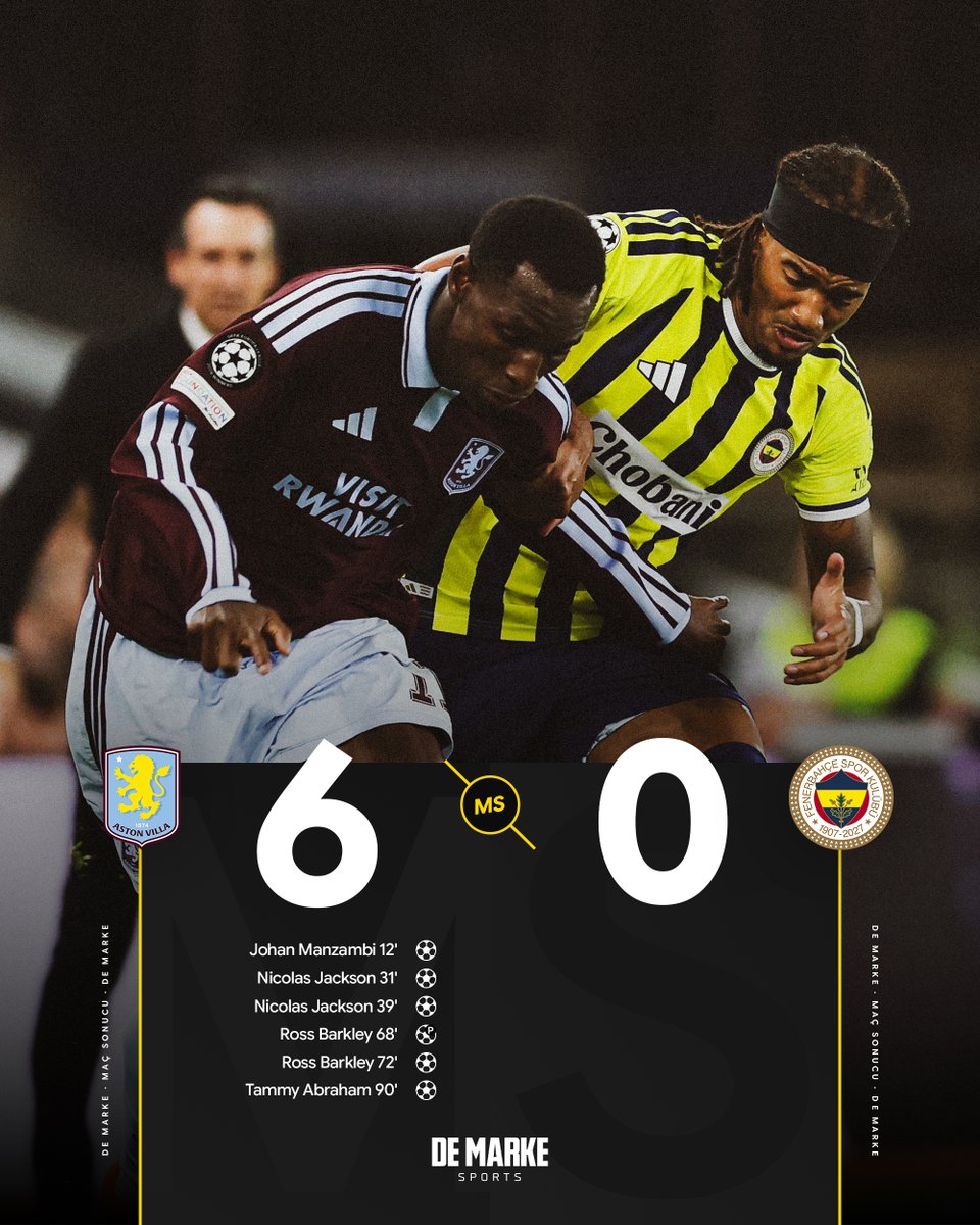 demarkesports's tweet photo. Fenerbahçe, Aston Villa'ya 6-0 mağlup oldu. https://t.co/hgBuqy4pjL