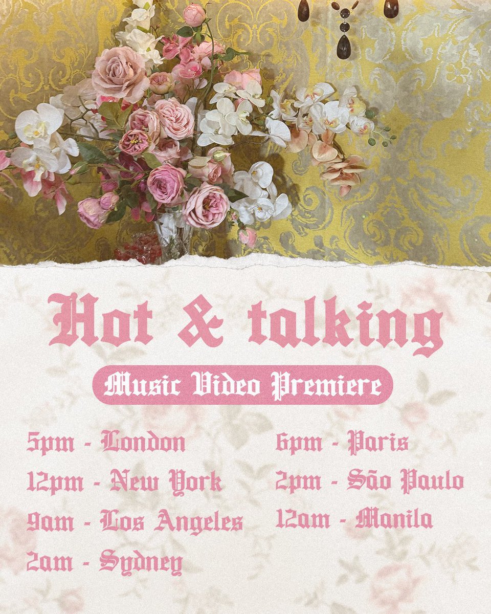 saynowsource's tweet photo. Say Now’s “Hot & Talking” music video premier times. 🌸 #hotandtalking https://t.co/KoO3Fyzzzj