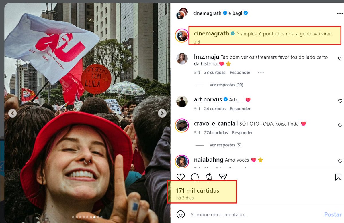 pamcosta21's tweet photo. Mana, você estava pedindo voto pro Lula na Av. Paulista, hoje fez collab com o Presidente no Instagram. Prática vedada pela justiça eleitoral. https://t.co/dKvWnipe5m