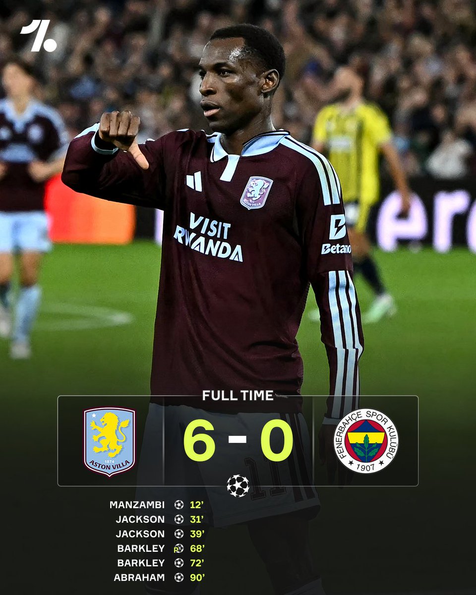 OneFootball's tweet photo. Aston Villa RUN RIOT at home as they smash Fenerbahçe 6-0 in the Champions League 🤯🔥 https://t.co/S2W2FGw9tL