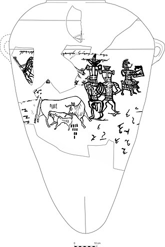 DiazLsd1990's tweet photo. Yahvé de Samaria y su consorte, la diosa Asera. Dibujo de una pieza arqueológica hallada en Kuntillet Ajrud, del siglo IX a. C. https://t.co/ppZUt26htp