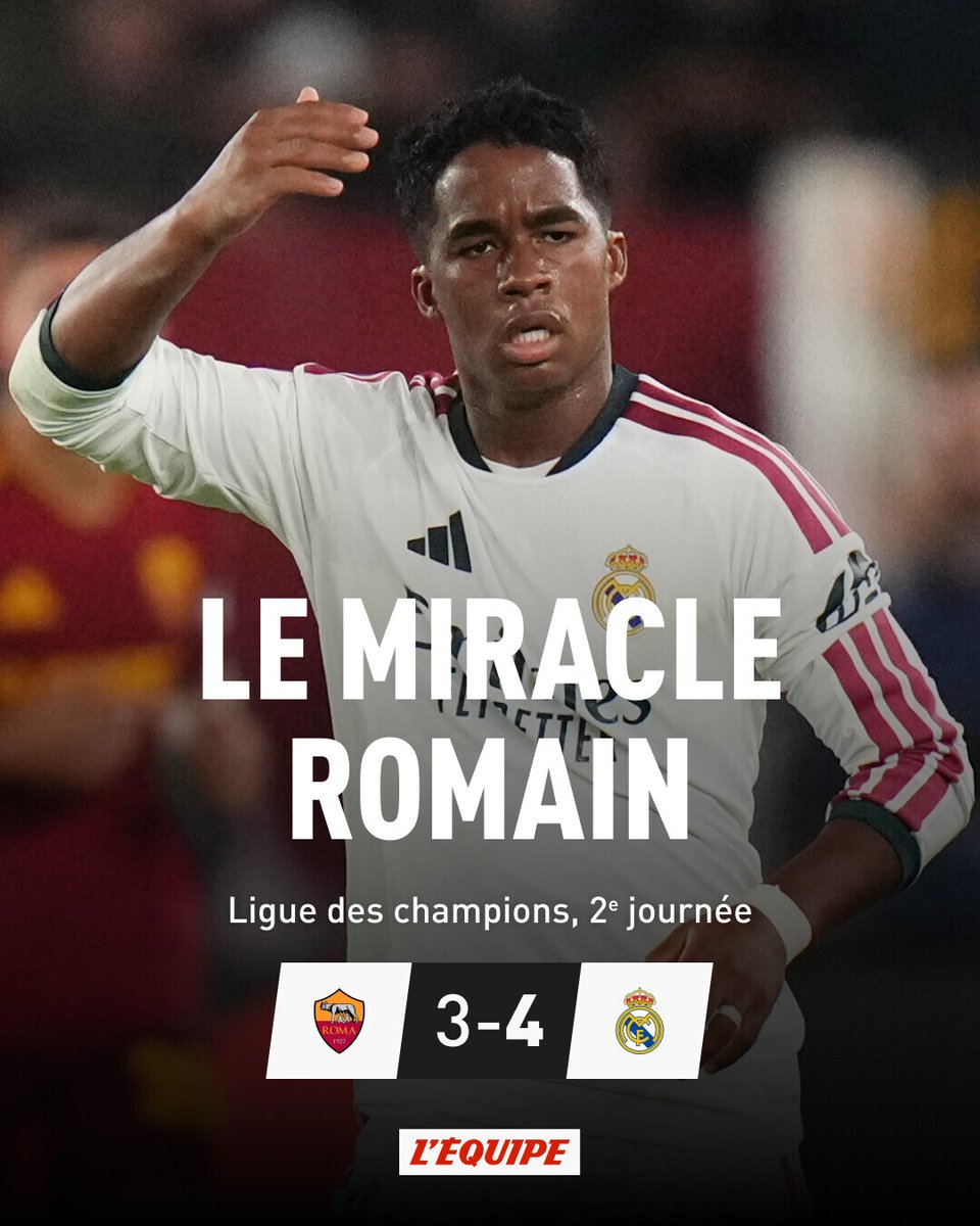 lequipe's tweet photo. Le Real Madrid miraculé sur la pelouse de la Roma > https://t.co/bNfRBpKXwM https://t.co/voqPNeKSnP