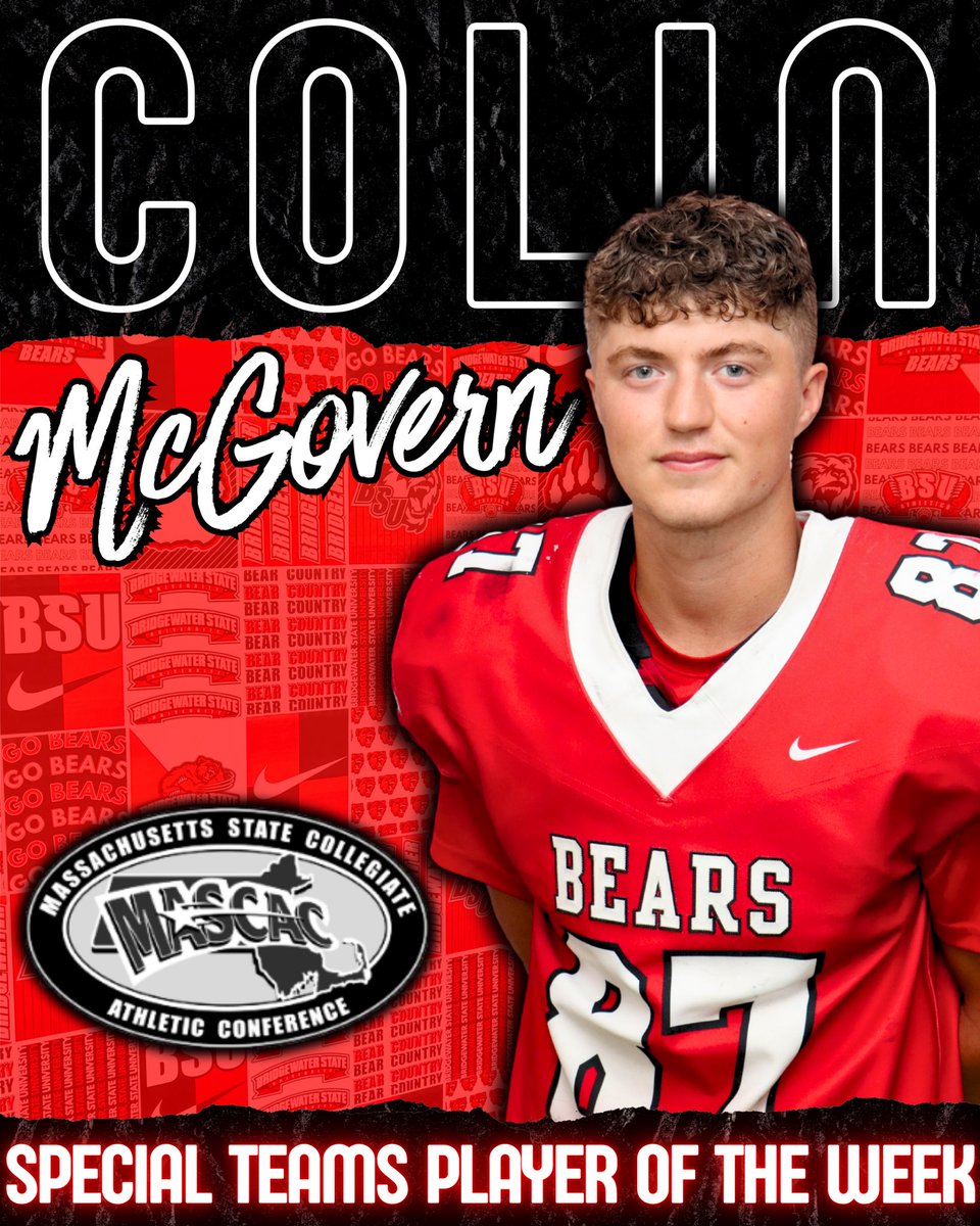 bsubears's tweet photo. Averaging 56.7 yards on six kickoffs last weekend, Colin has been named MASCAC SPECIAL TEAMS PLAYER OF THE WEEK‼️🐻💪🏼🅱️🏈 https://t.co/4ORlCeWNrg