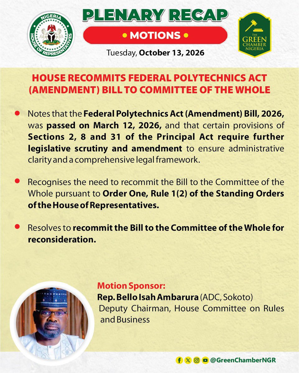 HouseNGR's tweet photo. Key issues included affordable business loans, flood relief and reforms to polytechnic functions.
Swipe through the flashcards for details.
#HouseNGR #10thAssembly #HousePlenary #ThePeoplesHouse https://t.co/KHhxIiVMqt