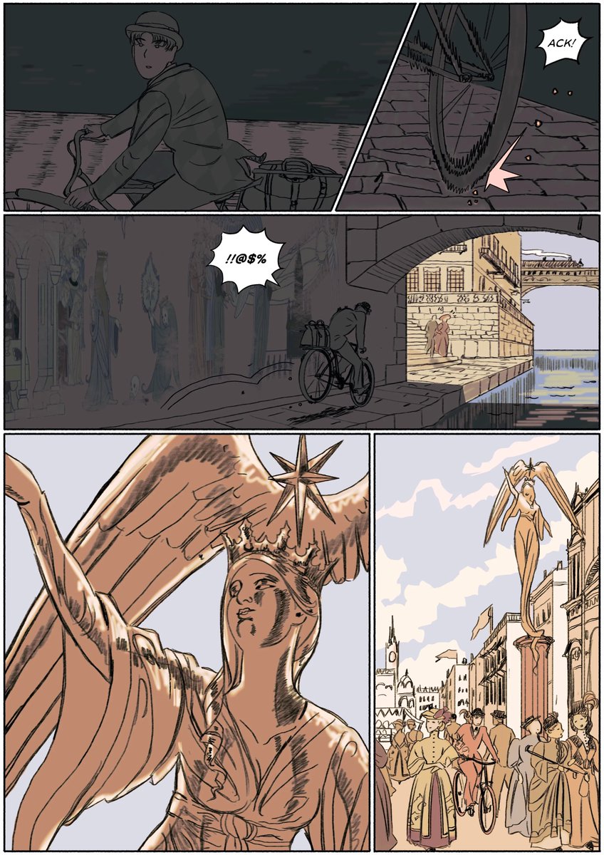 theo_plum's tweet photo. my gay fantasy romance comic about two scholars surveying an ancient cursed castle is out on itchio! here's the first 15/70 pages https://t.co/4e1IJJr9SE