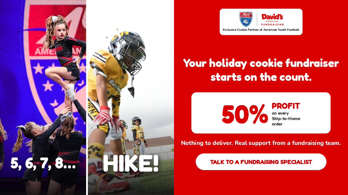 AYF's tweet photo. 5, 6, 7, 8... HIKE! 17 cheerleaders at Parkway High School Cheer in Louisiana sold 198 boxes. Your team keeps 50% profit on every Ship-to-Home order. Talk to a fundraising specialist:
https://t.co/33hfaCGWpi https://t.co/4yDntwDoWL