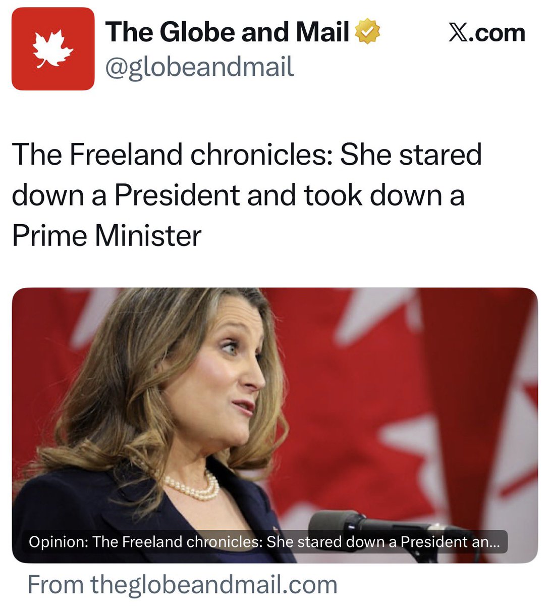 myabradshaw78's tweet photo. Freeland didn’t mind taking billions and freezing bank accounts. She’s using anyone to sell a book. She’s a vile human being who has no soul. https://t.co/gqfOhBq0tl