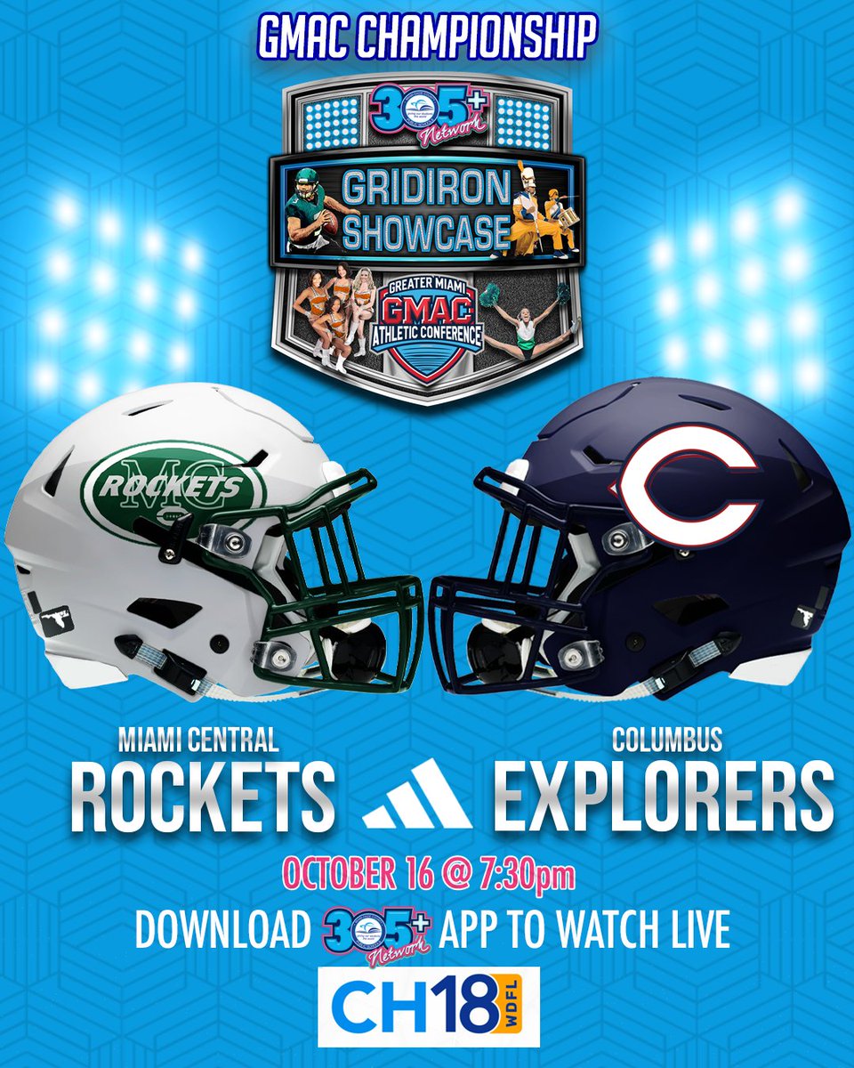 305plusnetwork's tweet photo. 👑🏈 One game. One crown
#1 Columbus Explorers vs #2 Miami Central Rockets

🏆 GMAC Championship 🏆 Friday 10/16 | 7:30 PM
📍 Traz Powell Stadium 🎥 Streaming live on 305+ Network
📲 Download the app: https://t.co/WyRBp4Rsem
Explorers or Rockets? 🤔 Comment your winner! 💬👇 https://t.co/fMbrNCFHxh