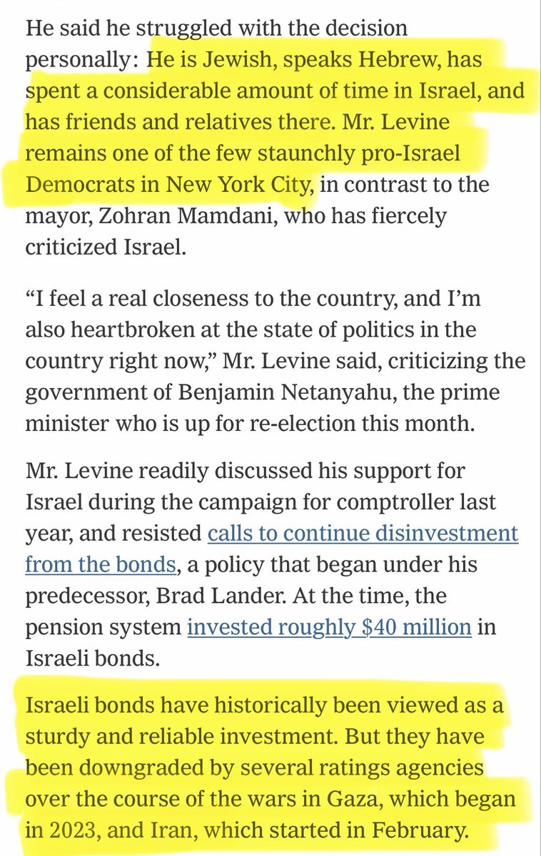 admcrlsn's tweet photo. Levine’s an ardent supporter of Israel &amp; this was purely a fiscal decision because Israel bonds have lost considerable value due to the actions of Netanyahu (Gaza) &amp; Trump (Iran)

If you call everything antisemitic, then it lessens its meaning when actual antisemitic things occur https://t.co/b1jR4eUFln