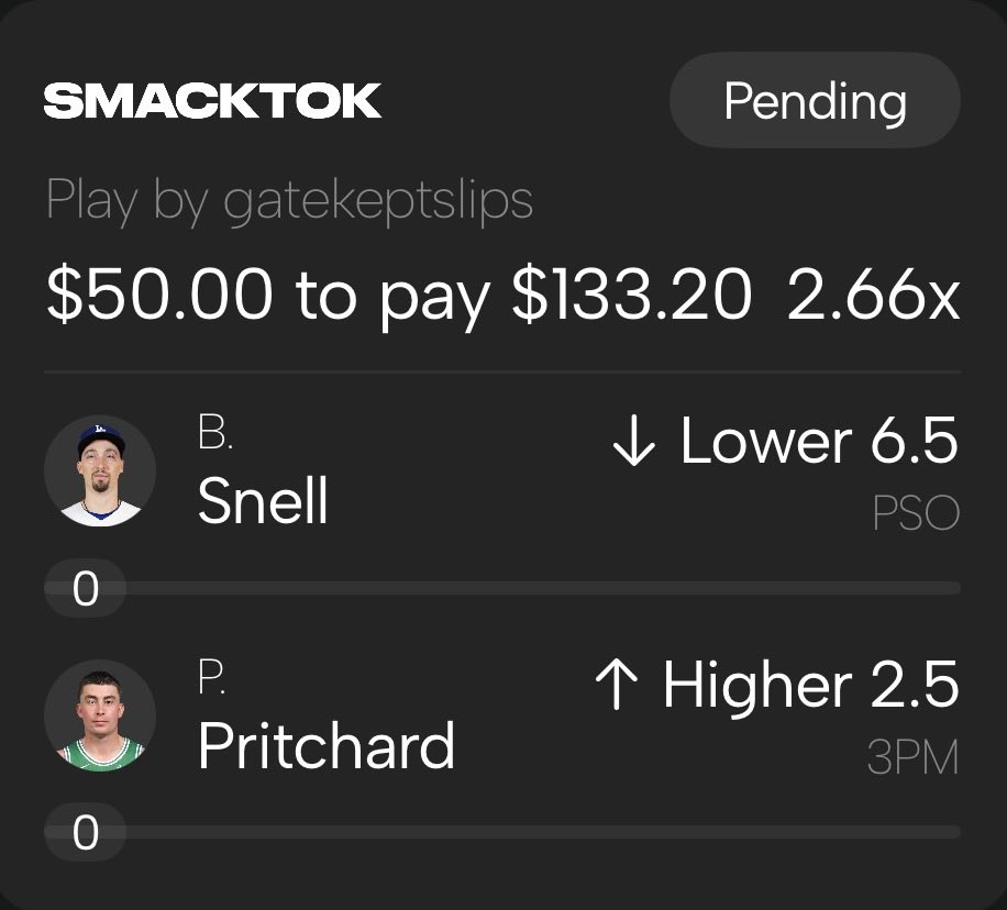 gatekeptslips's tweet photo. 2.66x smacktok 2 man 🏀 ⚾️ 

⚡️join SMACKTOK now deposit $10 get $50 deposit match, 25% profit boost AND a free pick: https://t.co/JrP7IZszBT use CODE: “GATEKEPT”

#gatekept #smacktok https://t.co/XDwCjNkgmu
