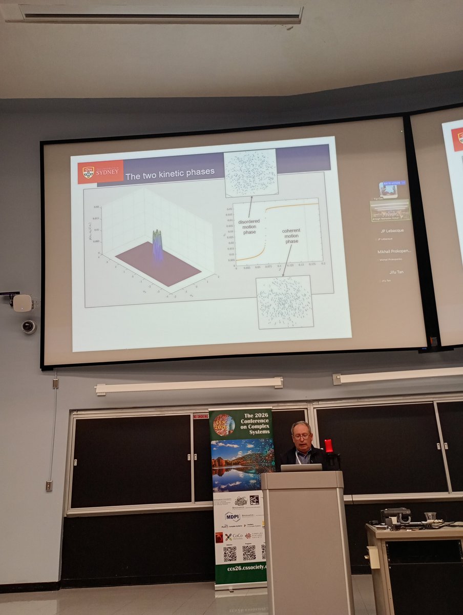 amahury0's tweet photo. To wrap up the first day of #GSO2026, Mikhail Prokopenko outlines his research on characterizing the thermodynamic efficiency of self-organizing phenomena.

#CCS2026 @ConfCompSys https://t.co/11YV40xfQl