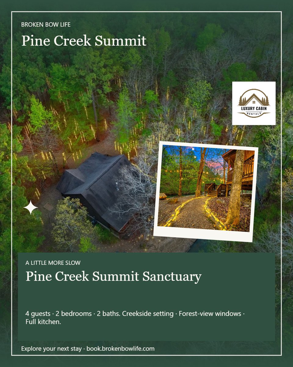 PineCreekSummit's tweet photo. Enjoy open living and forest-view windows at Pine Creek Summit. Designed for 4 guests, it is a peaceful spot in the pines. 

Check availability and book your stay here: https://t.co/OJV97ESLOc 

#BrokenBowLife #BrokenBowOklahoma https://t.co/fuTOhGh05h