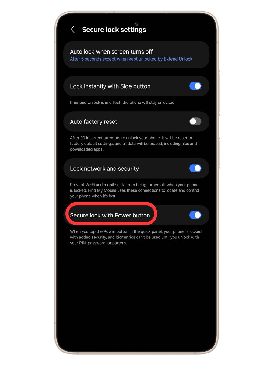 theonecid's tweet photo. 🚨 The new feature in One UI 9 that AUTO LOCKS with Quick Panel power icon can be DISABLED

I haven't seen anyone else mention this https://t.co/1Ca8RomQ2E