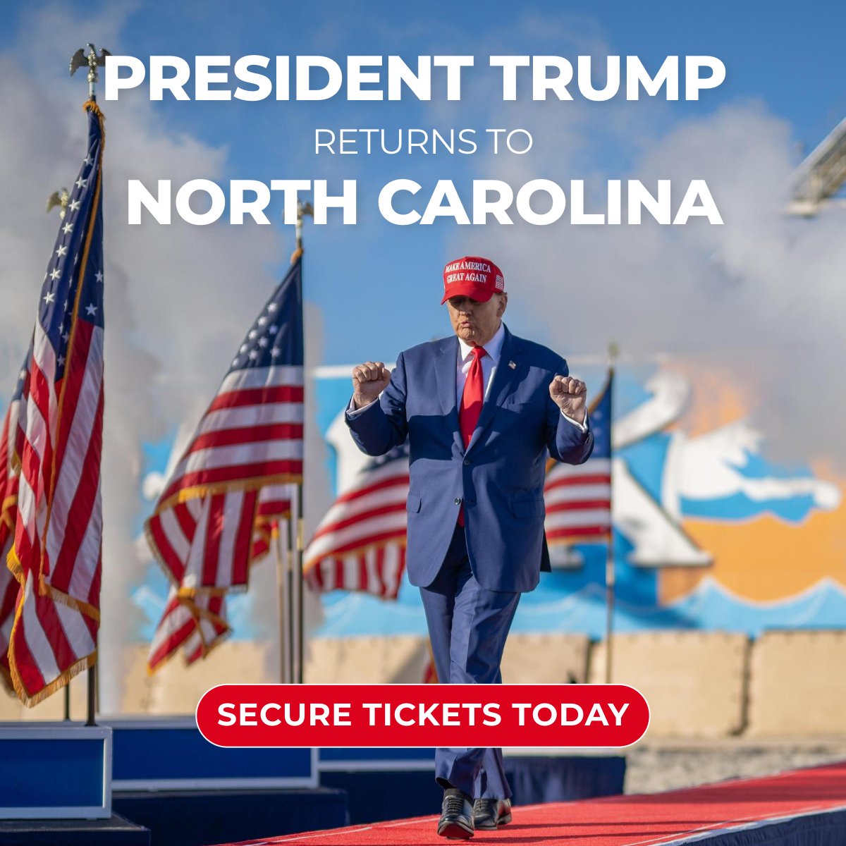 Republicans's tweet photo. President Trump is hosting a special rally at Greenville, NC on October 20th. Don’t miss this historic event. Secure your spot today!