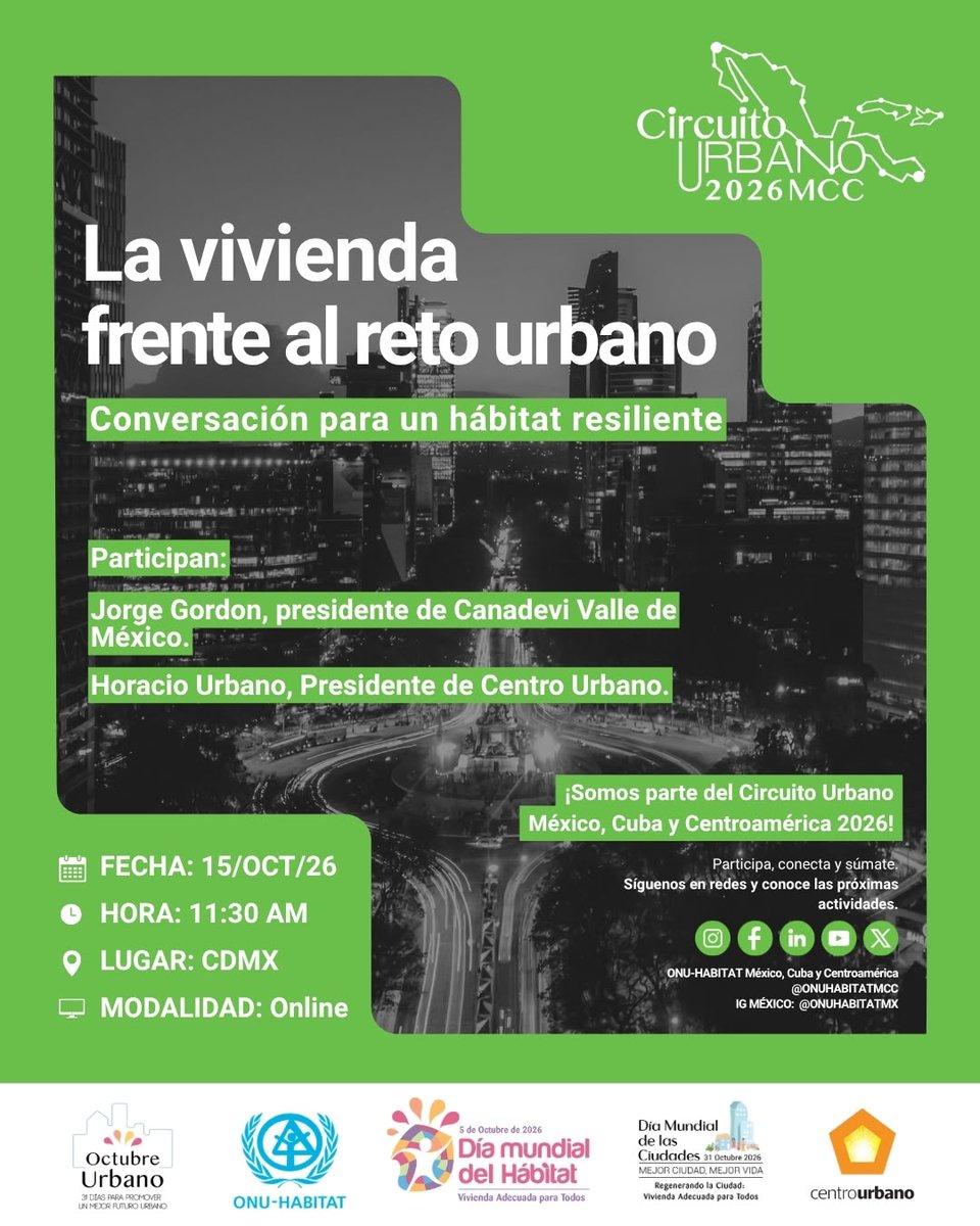CANADEVI's tweet photo. La vivienda tiene un papel central en la manera en que se construyen y transforman nuestras ciudades.

Nos sumamos a #OctubreUrbano y a ONU-Habitat.

Nuestro  presidente, Jorge Gordon, platica con Horacio Urbano sobre el papel de la vivienda en el proceso de hacer Ciudad.

Jueves 15 de noviembre
11:30 AM
#CircuitoUrbano
A través de plataformas de Centro Urbano en Facebook y Youtube