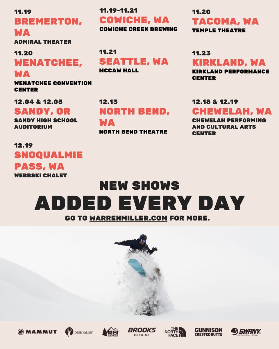 WarrenMillerEnt's tweet photo. Pacific Northwest, we’re headed your way! We’ve got plenty of Days Off tour stops planned across Washington and Oregon, plus independent screenings happening along the way 🍿

Check out our website for the full list of shows: https://t.co/Y3FFt0Ftn8 #WarrenMiller https://t.co/2NHATV9HZ1
