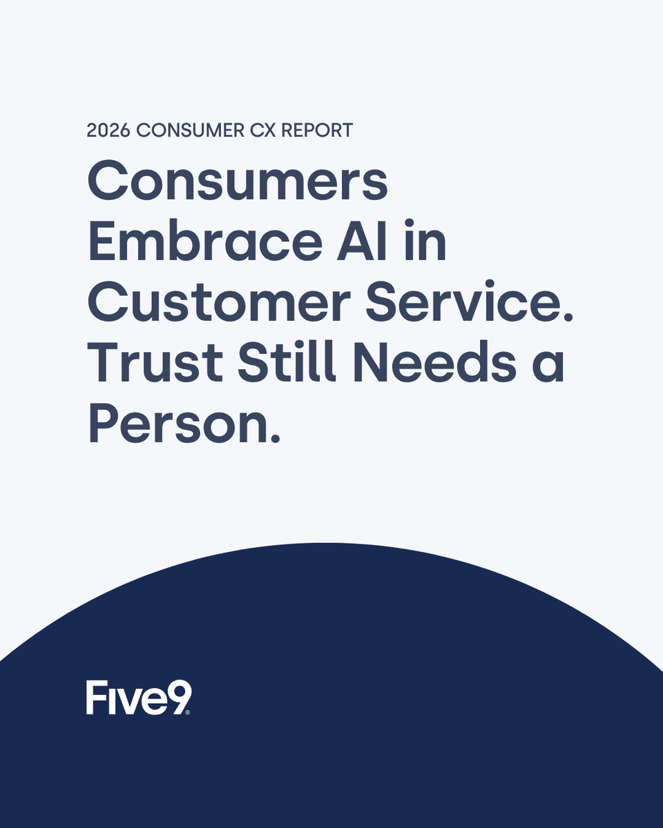 Five9's tweet photo. Five9 today released its 2026 𝘊𝘰𝘯𝘴𝘶𝘮𝘦𝘳 #𝘊𝘟 𝘙𝘦𝘱𝘰𝘳𝘵, examining how consumers really feel about #AI in customer service. 

The global study found that while 57% of consumers say customer service has improved over the past decade and 47% already find AI useful, just 20% use AI "most of the time" or "always" when seeking service. 

The findings underscore a wide gap between how fast AI is being deployed in contact centers and how ready consumers are to engage.

Read more: https://t.co/738wkuPSIB