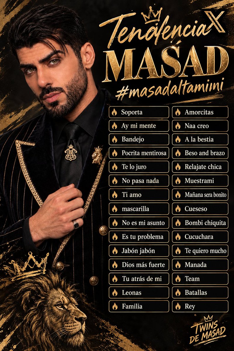 Twins_de_Masad's tweet photo. Iniciamos Tendencia 🚨❗

MASAD
#masadaltamimi 

📣 Todos 500 comentarios aquí👇🏻 
 
✨ Escribe una palabra de la imagen (en minúsculas)
+ Frase Oficial (en mayúsculas)
+ hashtag 

*1 palabra por comentario

Ejemplo👇🏻 

Soporta

MASAD
#masadaltamimi https://t.co/9b2QRZiwbm