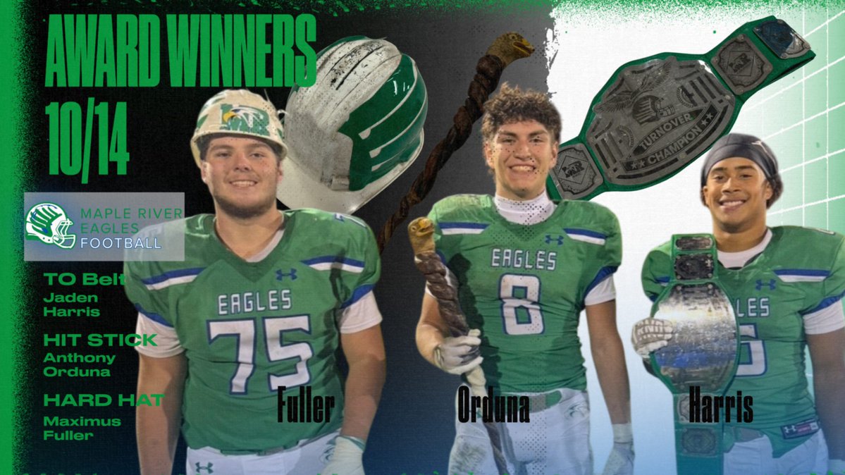 Maple River: Congratulations to the Eagles Award Winners tonight! Anthony with the biggest HIT of the Night! Jaden with a big fumble