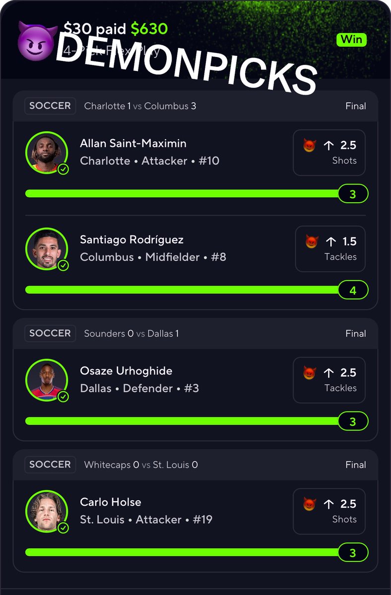 enil2u's tweet photo. 🚨 DEMONPICKS AIN'T PLAYING😈

HOLY FKKKK! 4/4 DEMONS! WE ON A MF HEATER RN! 😭🔥🔥

ALL FREE PLAYS, NO PREMIUM BS! 💰

IF YOU AIN’T FOLLOWING DEMONPICKS YET, IDK WHAT YOU’RE WAITING FOR!!
#prizepicks #soccer #nba https://t.co/0cQECE9LGV