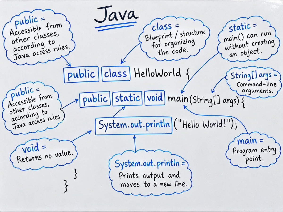 Shreyaazvp's tweet photo. Java beginners, save this 👀☕

Ever wondered what public static void main(String[] args) actually means?

Here's your cheat sheet to understanding your first Java program without the confusion 💙

Bookmark this for your next coding session! 🔖

#Java #100DaysOfCode #LearnToCode https://t.co/xeyH1pHfLj