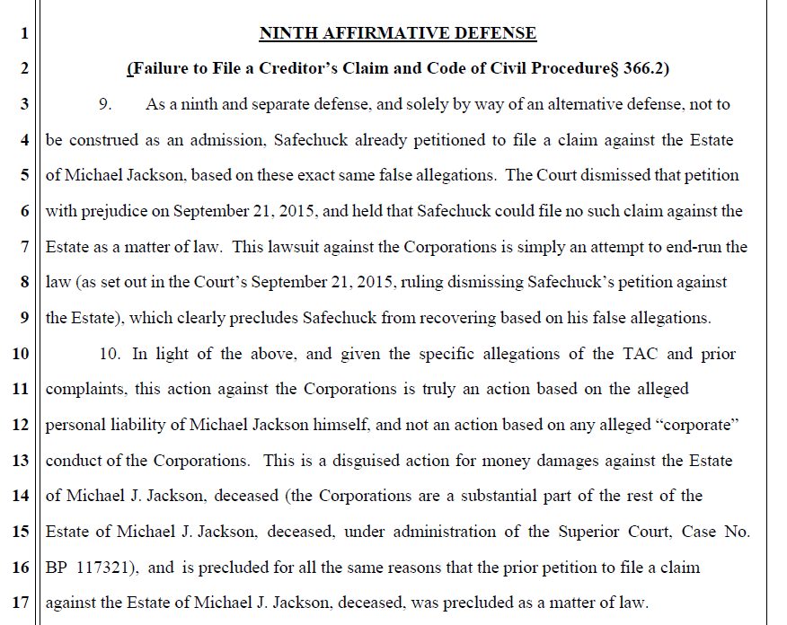 MJJRepository's tweet photo. 9) Failure to File a Creditor's Claim

"JS already petitioned to file a claim against the Estate based on these exact same false allegations. Court dismissed that petition with prejudice in 2015—this lawsuit is simply an attempt to end-run the law, which clearly precludes JS." https://t.co/Vaah3LTHcg