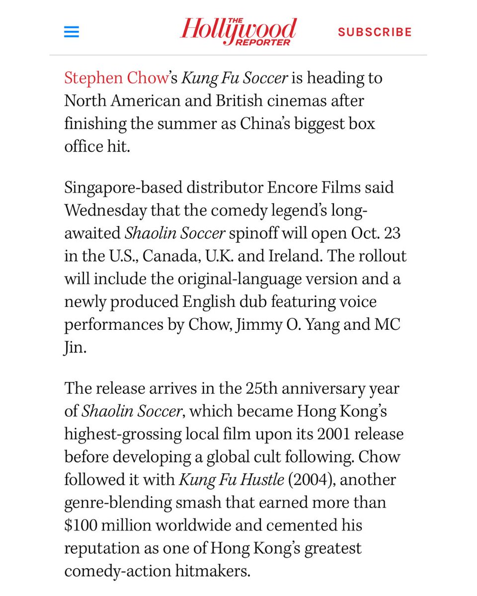 encorefilmsus's tweet photo. Stephen Chow’s KUNG FU SOCCER is bringing its martial arts-meets-football madness to the 🇺🇸 U.S., 🇨🇦 Canada, 🇬🇧 U.K. and 🇮🇪 Ireland — featuring a brand-new English dub starring Stephen Chow, Jimmy O. Yang and MC Jin! 🥋⚽

🎬 KUNG FU SOCCER IN US THEATRES OCTOBER 23! https://t.co/jkWZ4x4TGC